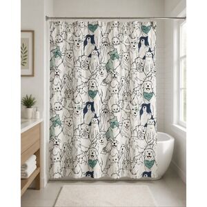 Pet Friends Dog and Cat Cotton Shower Curtain 72x72 Multi Color Animal Print